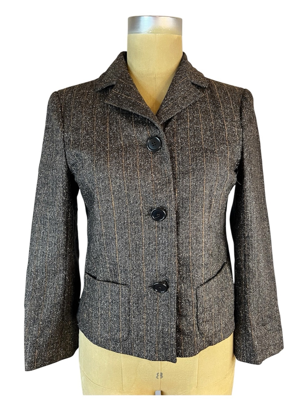 Barney’s New York Vintage Tailored Brown Herringbone Wool/Silk Women's Blazer